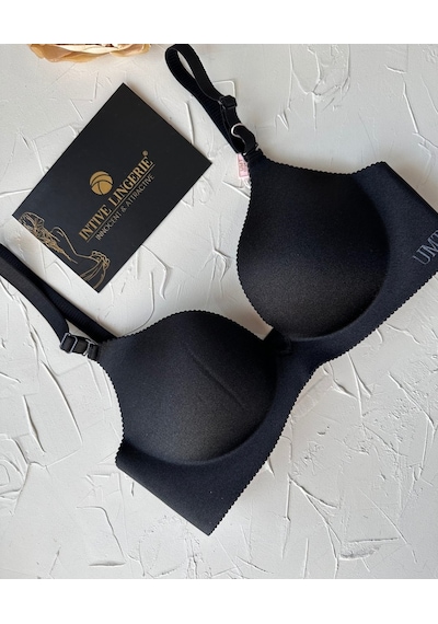 Angelina Push-up Balensiz Dikişsiz V Yaka İthal Kaliteli Düz Renk Siyah