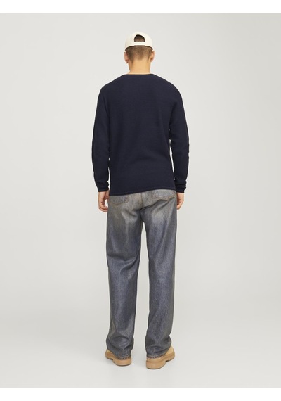 Jack & Jones Erkek Bisiklet Yaka Düz Renk Örgü Kazak - Cooper - 12258407 Mood Indigo