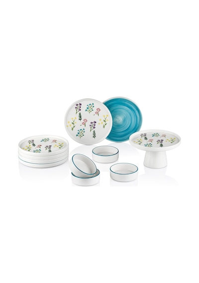 Art Botanical 11 Parça Ayaklı Handmade Premium Kahvaltı Takımı - 6 Kişilik Kahvaltı Takımı Setiü Çok Renkli