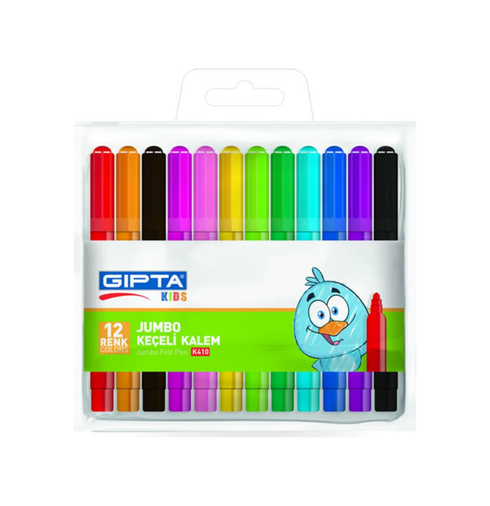 Jumbo Keçeli Boya Kalemi Pvc Zip Çanta 12 Renk K4101