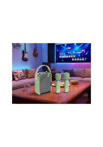 Çift Mikrofonlu 6 Ses Efektli 50 Watt Taşınabilir Bluetooth Hoparlör Yeşil - 874717452