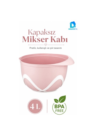 4 Litre Kapaksız Mikser Kabı Pembe Bpa İçermez Hamur Yoğurma Karıştırma Çırpma Kabı