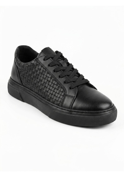 Growish Gd0111 Hakiki Deri Yüksek Taban Modern Örgü Desen Yüksek Eva Taban Siyah Sneaker Ayakkabı Siyah - Siyah