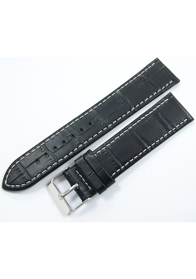 Bizon Deri Saat Kayışı 24Mm Xl Uzun Siyah Ince Klasik Kroko Dese