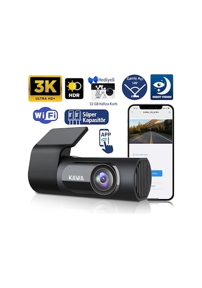 Ayrex Kawa D6 3k 1620p Wdr Wifi 145 Geniş Açı Lens Araç Kamerası + 32gb Hafıza Kartı