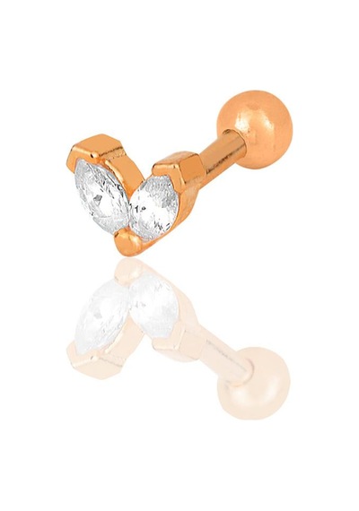 Gümüş Rose Zirkon İki Taşlı Tragus Helix Piercing Küpe