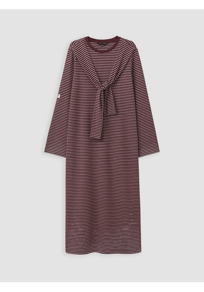 Lcw Modest Bordo Bağlama Detaylı Çizgili Elbise