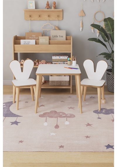 Çocuk Oyun Aktivite Masası 45x45 Cm 2 Sandalyeli Çocuk Çalışma Masası Çok Renkli