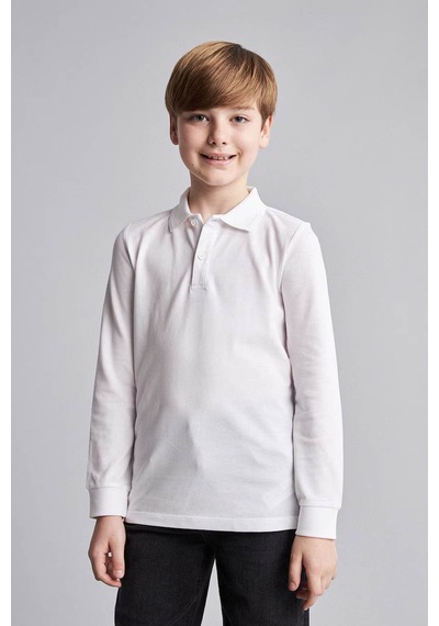Defacto Uzun Kollu Beyaz Erkek Çocuk Polo Yaka T-shirt L0288a6/wt34