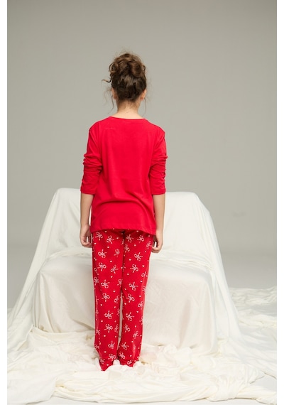 Siyah İnci Pamuklu Bisiklet Yaka Örme Pijama Takım25241155 Kırmızı