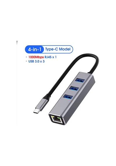 4'ü 1 Arada Type-c Hub Çoklayıcı - 1000mbps Gigabit Ethernet Rj45 Ve 3 Port Usb 3.0 Adaptör-jl-c3103a