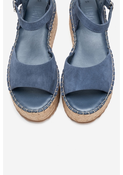 Luvishoes Serez Kot Mavi Süet Hakiki Deri Kadın Hasır Dolgu Taban Sandalet Mavi