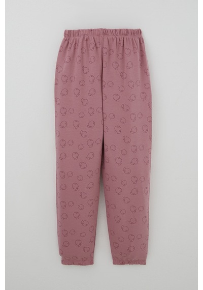 Breeze Kız Çocuk Pijama Takımı Elma Desenli Beli Paçası Lastikli 4-8 Yaş, Gülkurusu