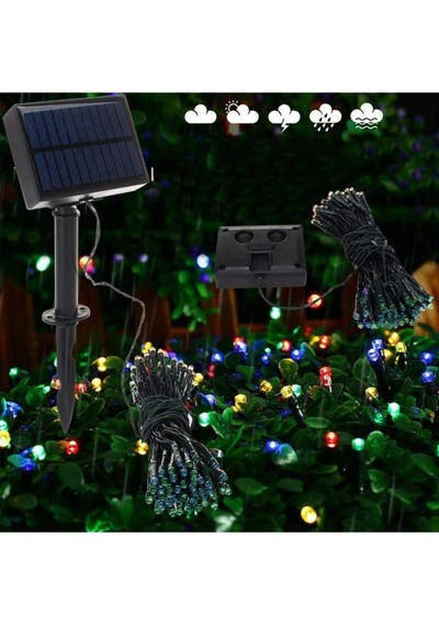 Güneş Enerjili 100 Led 12 Metre Rgb Çok Renkli Bahçe Aydınlatması Led Işık Diğer
