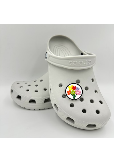 Crocs Terlik Süsü Ve Aksesuarı , Çanta Süsü Jibbitz 3d Çiçekli Yuvarlak 04 Tablo Logo Aksesuar Yeşil-kırmızı-sarı-mor-beyaz-pembe