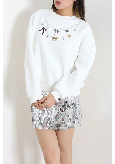 Modi Quzu Kolye Baskılı Sweatshirt Beyaz - 75367.2002. 2beyaz