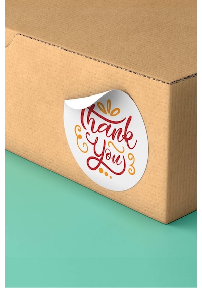 90 Adet Thank You Teşekkür Etiketi Kırmızı Yazılı 3x3cm St2023 Çok Renkli