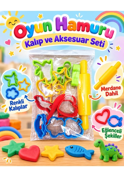 Oyuncak 12 Renk 24 Adet Zıplayan Havayla Kuruyan Yumuşak Kil Hamuru Kalıp Aksesuar Oyun Hamur Seti 38 Parça Çok  Renkli