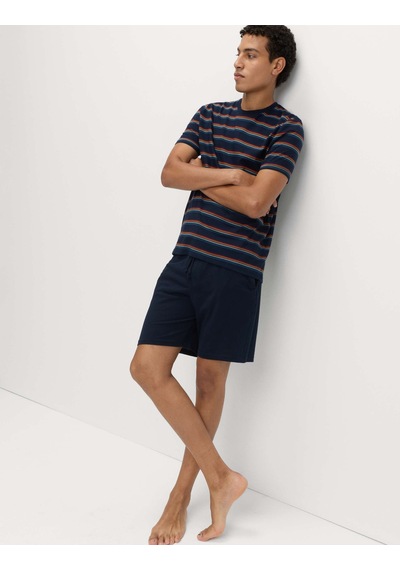 Marks & Spencer Saf Pamuklu Çizgili Pijama Takımı T07000097 Lacivert