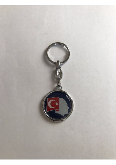 Bd Tekstil Kemal Atatürk Ve Türk Bayrağı Tasarım Mavi Renkli Anahtarlık