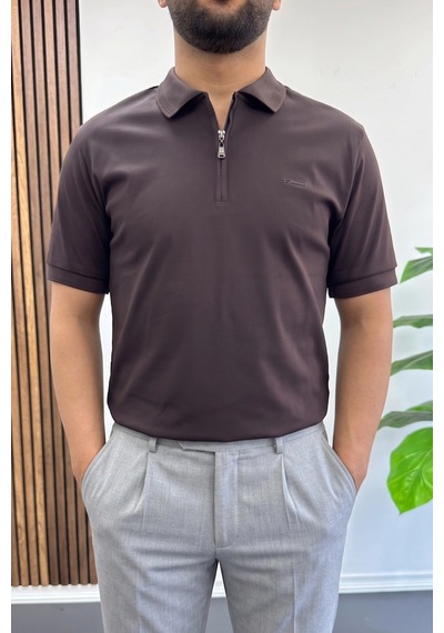 Erkek Pamuklu Soft Polo Yaka Tişört Kahverengi Edw500