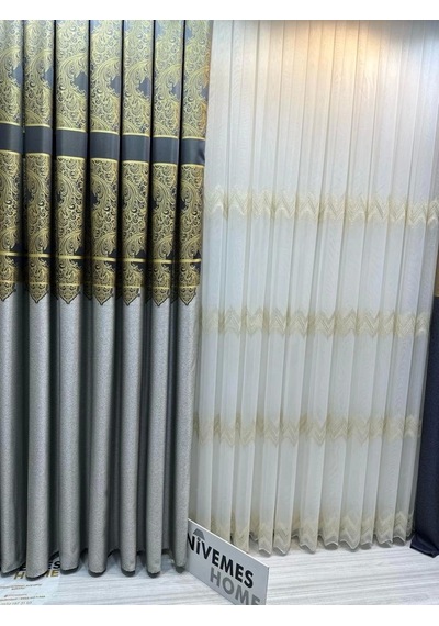Nivemeshome Milas Gri-gold 671539 1/3 Sık Pileli Fon Perde Apm Gri-gold