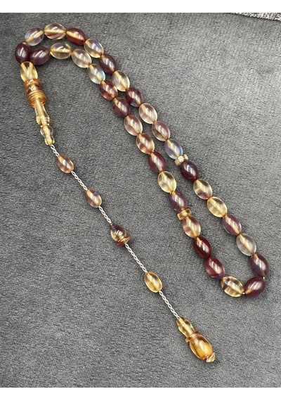 Bürokrat Boy Badem Kesim Şeffaf Alacalı Bal Sarısı Sıkma Kehribar Tesbih 6x8 Mm Sarı