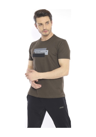 Escetic Erkek Spor Haki Bisiklet Yaka Slim Fit T-Shirt-3355 Haki