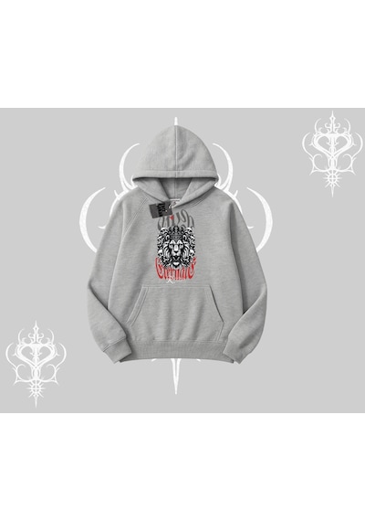 Kapşonlu Sweatshirt Crowned Lion Rock Authority Myth Gri