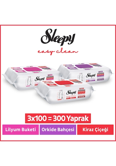 Sleepy Easy Clean Lilyum+ Orkide+ Kiraz Çiçeği Yüzey Temizlik Havlusu Mendili 3x100 (300 Yaprak)