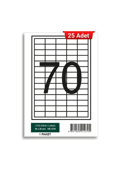 Herboy Hb-1270 40 X 20 Mm A4 Laser Etiket 25 Adet