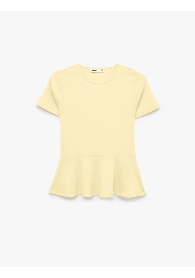 Koton Bürümcük Kumaş Slim Fit Kısa Kollu Bisiklet Yaka Volanlı Peplum Kesim Tişört Sarı 6sak50383ek Koton Bürümcük Kumaş Slim Fit Kısa Kollu Bisiklet Yaka Volanlı Peplum Kesim Tişört Sarı 6sak50383ek