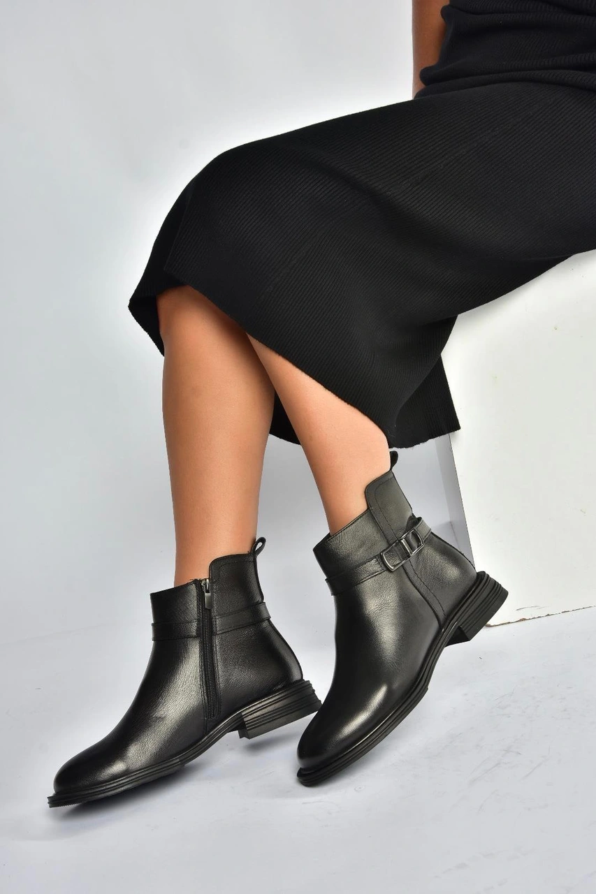 Fox Shoes V555255503 Siyah Hakiki Deri Kadın Bot Siyah-hakiki Deri