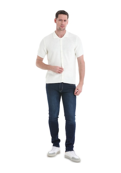Hatemoğlu Regular Fit Düz Düğmeli Kısa Kollu Triko Hırka 34162024c001 048 - Ekru