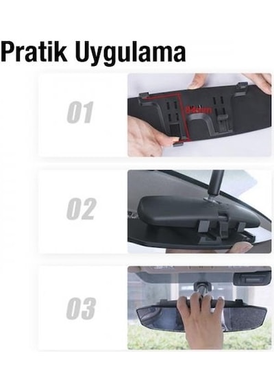 Polham 30x9 Cm Ultra Geniş Araç İçi Geniş Açılı Araç Dikiz Aynası, Kavisli, Genişletilmiş Açılı Ayna
