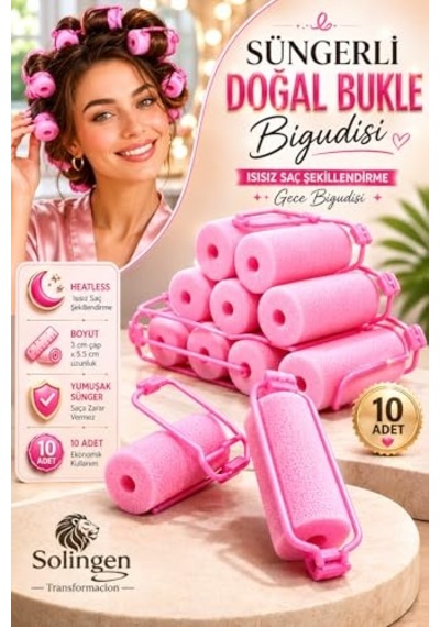Süngerli Gece Bigudisi Isısız Saç Şekillendirme Doğal Bukle Bigudisi 3 Cm 10 Adet 719759 Genel