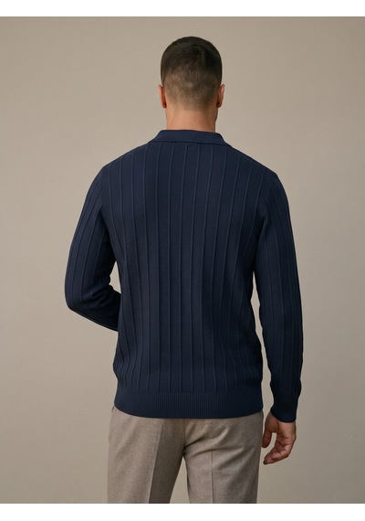 Maccali Erkek Lacivert Fitil Detaylı Fermuarlı Polo Yaka Triko Sweatshirt