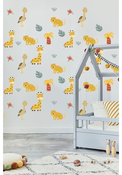 Safari Dostları Temalı 50 Parça Çocuk Ve Bebek Odası Dekoratif Duvar Sticker Seti