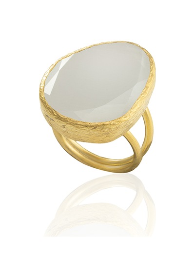 Kadir Jewellery 22 Ayar Altın Kaplama Kadın Fosil Taşlı Yüzük Beyaz