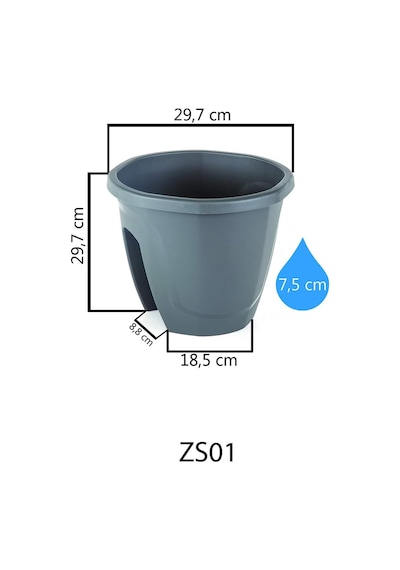 Zs01 Zümrüt Balkon Saksı Askı Aparatı İle Birlikte 29,7cm, 7.5 Litre Kırmızı