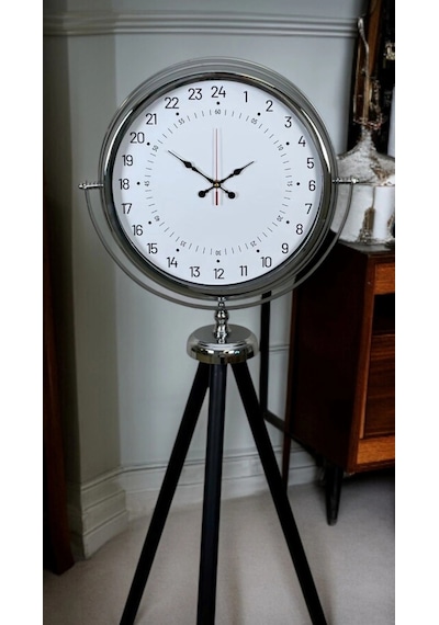 Krom 24 Saat Göstergeli Özel Tasarım Tripod Ayaklı Saat Çok Renkli