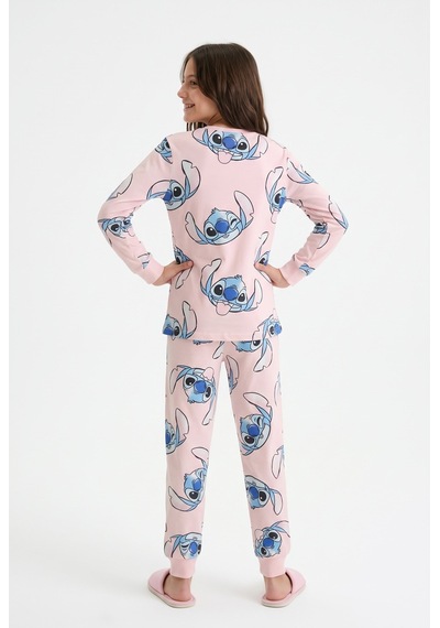 Minipomes Cartoon Print Pamuklu Çocuk Pijama Takım Pembe