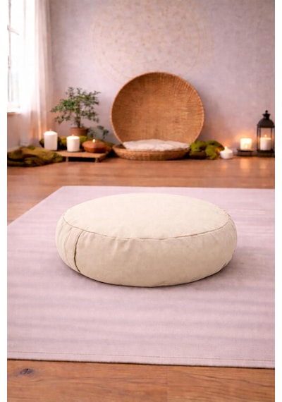 Zafu Yoga Meditasyon Minderi - Yuvarlak Meditasyon Minderi Krem