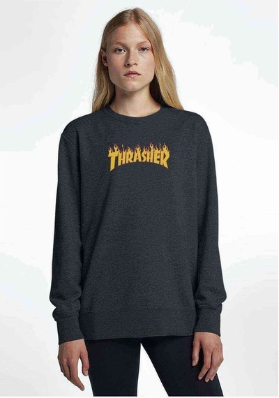 Thrasher Magazine Baskılı Füme Antrasit Kadın Sweatshirt (534637433)