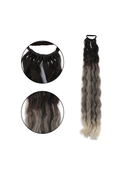Lastik Tokalı At Kuyruğu Kabarık Afro Dalgalı / Kumral / Beyaz Platin Ombre - Grsy-718163 Çok Renkli