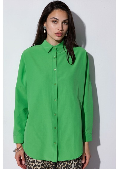 Hiccup Bdart Oversize Uzun Kollu Poplin Gömlek Yeşil 05