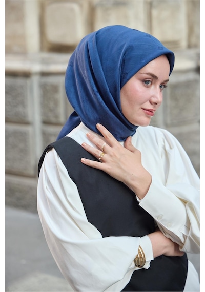 Silk Home Monogram Pamuk İpek Eşarp 130001-08 lacivert
