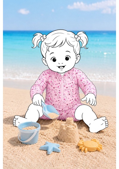 Zuzunga Pembe Kalp Desenli Uzun Kollu Fermuarlı Bebek Deniz Tulumu