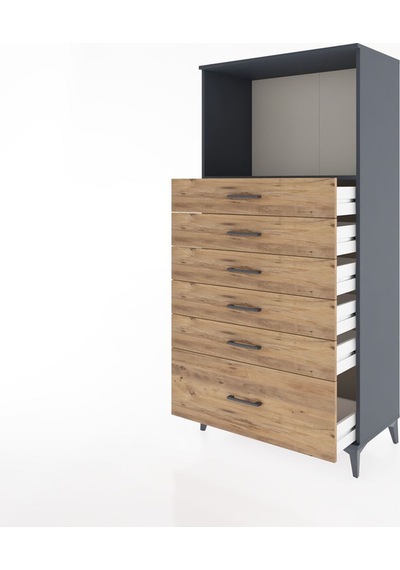 Hyperion Dolap Tek Raflı 6 Çekmeceli 88x44x182 Antrasit-çam Antrasit