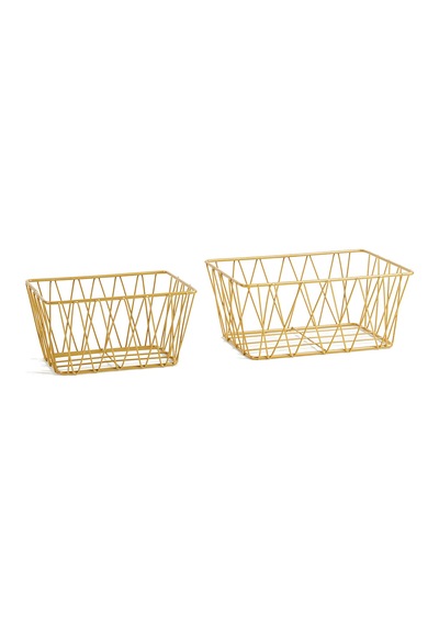Ocean Home Textile 2'li Altın Renk Metal Sepet Set 25 x 18.5 x 10.5 / 20.5 x 15.5 x 10 cm